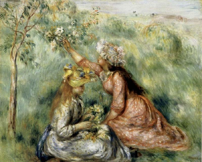 Pierre Renoir Girls Picking Flowers in a Meadow Spain oil painting art